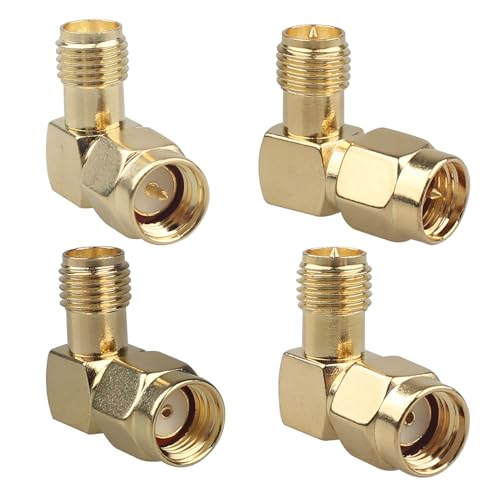 Futheda 4 Type Set SMA Adapter Kits Male to Female Low Loss Gold-Plated 90 Degree Right Angle RF Coaxial Connector for 2G/3G/4G LTE Antenna Extension Cable Radio FPV Drone Backup Camera WiFi Router