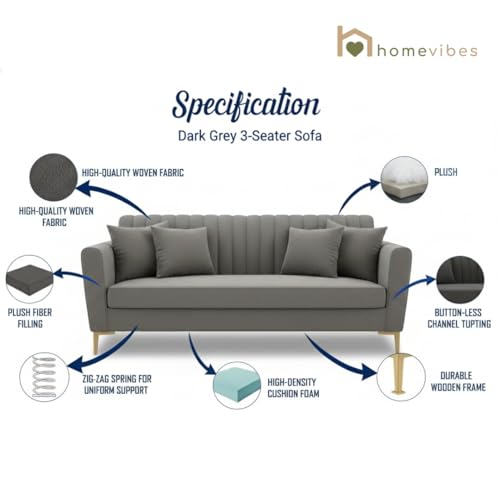 Image of 3 Seater Velum Fabric Sofa Set for Living Room, Modern Design with High Density Foam, Solid Wood Frame, Ergonomic Comfortable Seating for Home & Office (Light Grey, 3 Seater) | Soft foam comfort, Strong wood frame