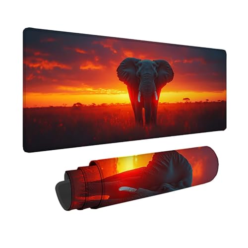 Tapis de souris XXL rouge éléphant 80x40 cm avec bords cousus durables