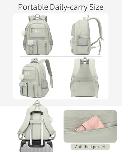 Image of School Backpack for Teen Girls, Big Student Laptop Backpack Aesthetic Bookbags for College Women Elementary Middle High School Travel Mochilas Escolares, Light Green