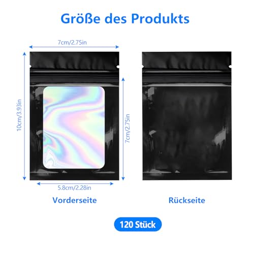 120 Stück Mylar Beutel Set 7 * 10cm Zip Beutel Schwarz Wiederverschließbare Beutel Druckverschlussbeutel Tüten mit Verschluss für Süßigkeiten Keksen Schmuck