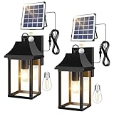 Porch Lights Outdoor Dusk to Dawn Motion Sensor Solar Wall Lantern Separate Panel & Battery Replaceable Exterior Waterproof Wall Sconce Lighting Lamp (Black-Split Solar Lights, 2 Pack)