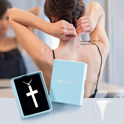 Imrsanl Crystal Cross Necklace For Ashes - Stainless Steel Keepsake Cremation Jewelry - Religious Cross Memorial Urn Necklace For Pet Human Ashes Pendant (Silver-1) #TOP6