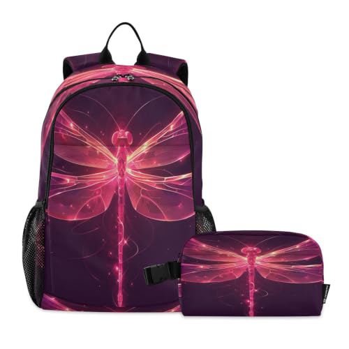 Sac à dos libellule rose pour soulager le dos des enfants avec sac à lunch étanche