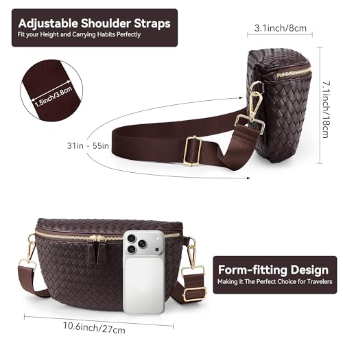 Image of KALIDI Woven Crossbody Bag for Women Travel Vegan Leather Belt Bum Bag | Fanny Packs for Woman Trendy Cross Body Sling Purse for Casual Everyday Daily Errands Shopping Trip Festival, Coffee