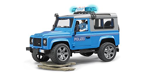 bruder 02597 - Land Rover Defender Station Wagon vehículo policial, agente de policía, equipamiento, módulo de luz y sonido