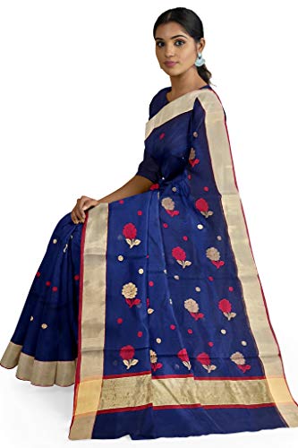 HerClozet navy blue chanderi silk saree – image 4