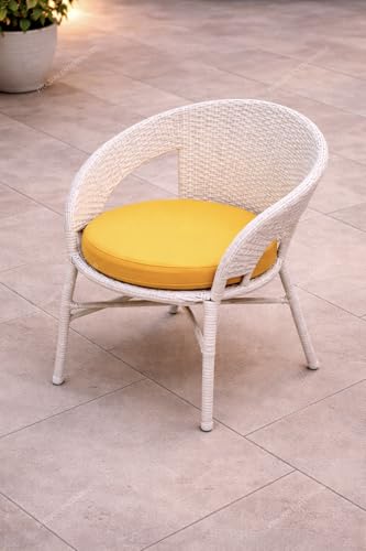 Image of Lotey Outdoor D-12 Chairs Table Set 4+1 Wicker Patio Furniture Sets 4 Chair and 1 Table with Cushions for Garden Balcony Bedroom Powder Coated Frame Uv Protected Wicker (Cream +Yellow)