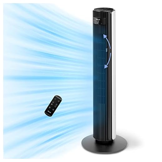 Levoit Ventilador de Torre, Ventilador Silencioso 25 dB y 23 W, Potente 7.5m/s para Habitación Grande,12 Velocidades con Mando a Distancia, 4 Modos y Temporizador 12H, Ajuste Arriba/Abajo 60°, 106cm
