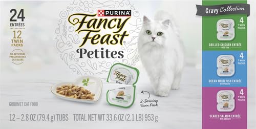 Image of Fancy Feast Purina Gourmet Wet Cat Food Variety Pack,Petites Gravy Collection,Break-Apart tubs,48 Servings - 2.8 oz. Tubs,(Pack of 24)