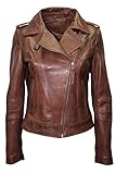 terminator jacket sale YKK Reißverschluss, Infinity- neue Dame- Frauen schließen Retro BRANDO 442 braun Fashion Motorradfahrer Casual Style aus weichem Leder -Rock-Punk -Jacke Slim Fit (Größen 36-48), Braun - Chestnut, 48 (20)