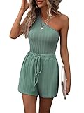OYOANGLE Women's Two Piece Outfits Asymmetrical One Shoulder Sleeveless Knit Top and Drawstring...