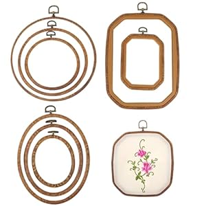 9 Pack Embroidery Hoop Frame, Large Imitated Wood Display Frame, Cross Stitch Hoop Ring for Art Craft Sewing Decorative Ornaments, Circle Oval Octagonal Shape