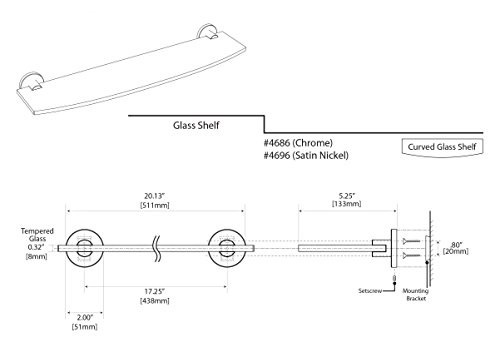 Gatco 4696 Channel Glass Shelf, Satin Nickel 20 Inch #TOP2