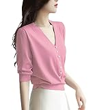 [Dewlily] フェイクパールVネックニット 韓国ファッション 10代 20代 30代 カジュアル きれいめ Vネック パール サマーニット 首元 細長く 可愛いdy-1193-pk-f