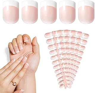 LIARTY 120 Pcs Natrual French False Nails with Glue Stickers, Full Cover Short Fake Nail Tips Acrylic Press On Nails for Girls Women (French nail)