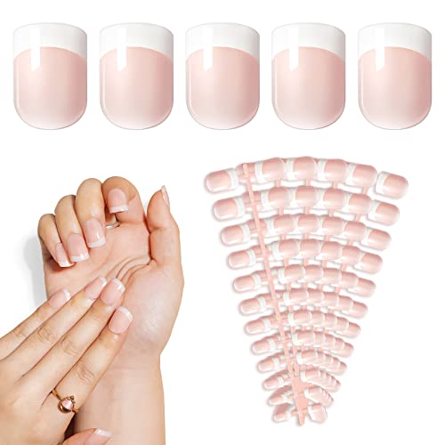 LIARTY 120 Pièces Faux Ongles Français Naturel, Artificiels de Court Faux Ongles French de Acrylique à Couverture Complète avec Colle de gelée DIY Accessoire de Manucure pour Femmes Filles Cover