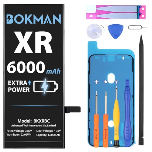 bokman Battery Replacement for iPhone XR, High Capacity 6000mAh Lithium Polymer Battery with All Tool Kits