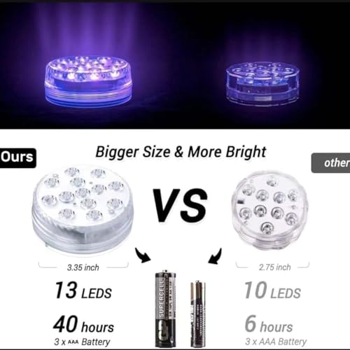 ALED LIGHT Unterwasser LED RGB Lichter, 4 Stück 13 LED Wasserdichte LED Leuchten Multi Farbwechsel Teichbeleuchtung mit Fernbedienung, 4 x Saugnapf, LED Licht für Vase Base Pool Fisch Tank Dekoration