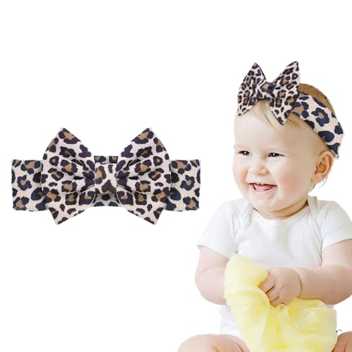 Leopard Baby Bow Headband for Toddler Girls Newborn Leopard Print Bow Hair Band for Baby Turban Headband Newborn Knotted Head Band Wide Elastic...