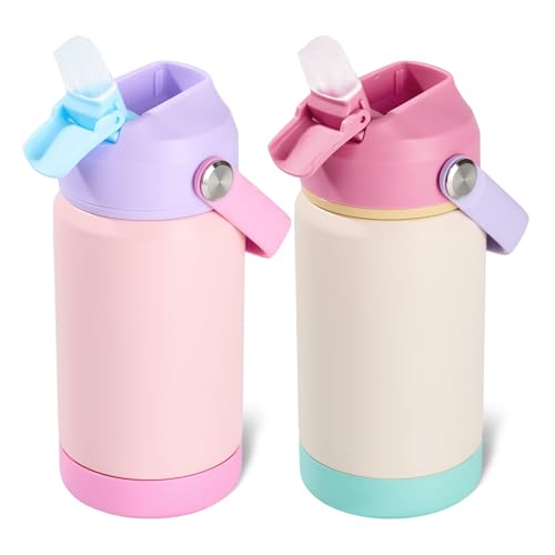 Kerilyn 12oz Kids Water Bottle 2 Pack, Stainless Steel Insulated Water Bottle Bulk, Toddler Cups with Straws Leak-Proof, Kids Water Bottles for School Boys Girls, BPA Free, 2 Piece Set Berry Couple