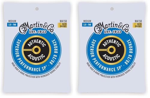 Image of Martin Authentic Acoustic Guitar Strings, Superior Performance Medium 13-56, 80 /20 Bronze (Pack of 2)