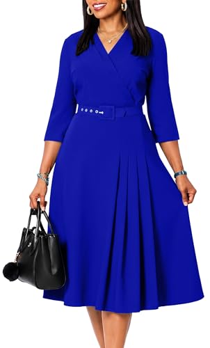 Image of ZVO Business Work Dress for Women Elegan Church V-Neck A Line Midi Dresses