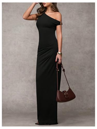 Image of Verdusa Women's Off The Shoulder Dresses Asymmetrical Ruched Sleeveless Maxi Dress