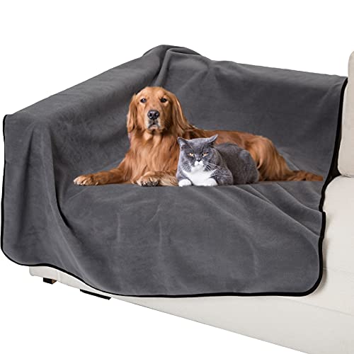 JuWow Waterproof Pet Blankets, Liquid Pee Urine Leak Proof Dog Blanket for Bed, Chair, Couch, Soft Plush Reversible Furniture Protector Cover for Small Medium Large Dogs Cats, Grey (35x30 Inches)