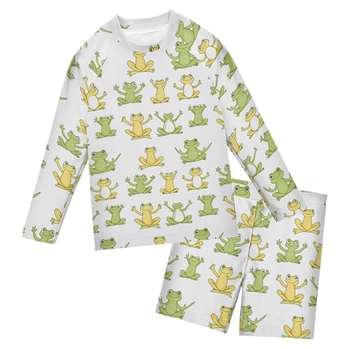 Cute Frog Boys Rash Guard Swimsuits Set for Boys 2 Piece Long Sleeve Swim Shirts Bathing Suits with Trunks B0404118
