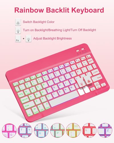 Image of EAMPANG Case with Keyboard Mouse for Samsung Galaxy Tab S10 Lite /S10 FE 5G /S9 FE 10.9 Inch /S9 11 Inch,7 Color Rainbow Backlit Detachable USB-C Keypad Magnetic Cover with Pencil Holder Coral Red