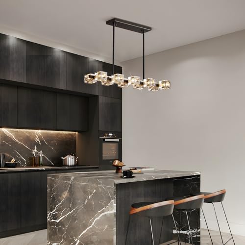 Krisosia Modern Crystal Chandeliers for Dining Room,Black and Gold Pendant Lights Fixture 10 Lights Adjustable Height Hanging Ceiling Light for Kitchen Island Bedroom Over Table Living Room by Krisosia - Used condition - Image 6