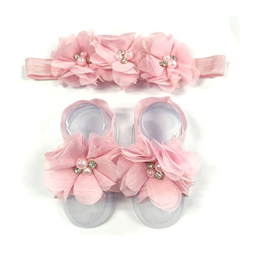 Wrapables Shabby Chic Flower Headband + Barefoot Sandals (Set of 4), Pastel2
