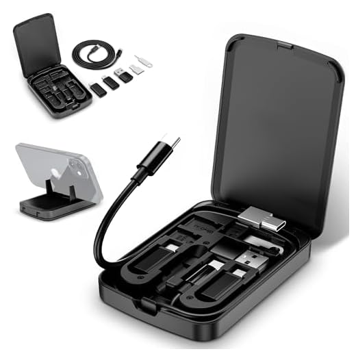 Multi-Functional Compact Cable Card with 22" USB-C Cable & USB-A/Micro-USB/Light/OTG USB Adapter Kit Cable Convertor Storage Box for Traveling Phone Pad Charging PC Computer Data Transfer