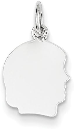 Solid 14k White Gold Plain Small Facing Right Engravable Girl Charm Pendant (20mm Height x 11mm Width)