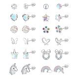 LOFITOR 12 Paar Hypoallergene Ohrringe für Damen Mädchen 316L Chirurgenstahl Medizinische Ohrstecker Set Regenbogen Bären Blume Herz Stern Kinder Edelstahl Ohrringe Mädchen Set