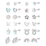 LOFITOR 12 Paar Hypoallergene Ohrringe für Damen Mädchen 316L Chirurgenstahl Medizinische Ohrstecker Set Regenbogen Bären Blume Herz Stern Kinder Edelstahl Ohrringe Mädchen Set