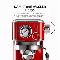 Ariete Espresso Slim Metal 1381, Kaffeemaschine mit Manometer, Kompatibel mit Kaffeepulver und ESE-Pads, 15 Bar Maximum, 1 oder 2 Tassen-Filter, Cappuccino-Düse, 1300W, Rot – Ansicht 3