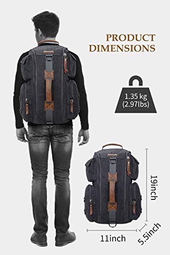 WITZMAN Canvas Backpack Large Travel Backpack for Men Backpack Duffel Bag Carry on Rucksack Hiking Bag (6661 canvas black)