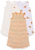 Amazon Essentials Unisex Baby Microfleece-Schlafsack, 3er-Pack, Elfenbein/Lila Katze/Orange Streifen, 0-6 Monate