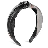 HAMPPLIES ワイドノットヘアバンド レディース用 皮革と綿ストライプ素材 痛くない滑り止め機能付き おしゃれで快適な髪飾り 卒園式や普段使