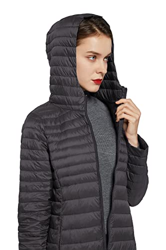 Elezay Women's Lightweight Puffer Jacket Two-Way Zipper Spring Coats Packable Down Jacket Long Hooded Parkas Black M #TOP2