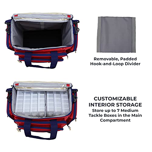 Osage River Medium Fishing Tackle Bag With 7 Tackle Boxes, Saltwater Fishing Gear Bag, Waterproof Non-Slip Bottom, Padded Shoulder Strap, And Fishing Pliers, Fishing Gifts For Men, Red #TOP3