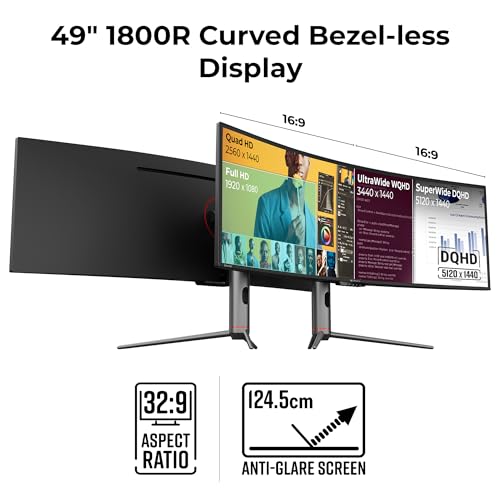 Image of ZEBRONICS N49A 49 inch inch (124.5 cm) 1800R Curved Ultrawide Gaming Monitor, DQHD 5120x1440, 400Nits, 120Hz, 1ms MPRT, HDR400, 99% sRGB | 95% DCI-P3, Adaptive Sync, 2 x (DP | HDMI | USB) + Type C