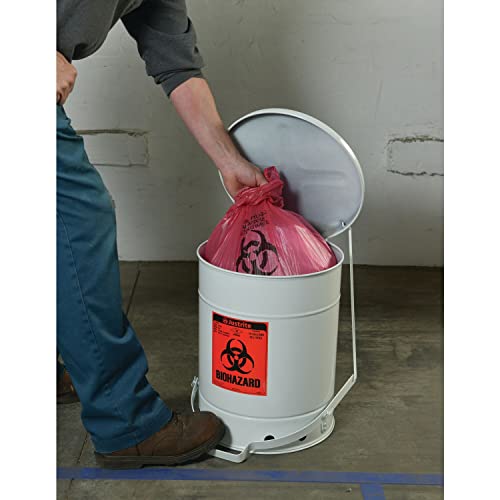 Justrite 05910 Galvanized Steel Biohazard Waste Container, 6 Gallon Capacity, 11-7/8" OD x 15-7/8" Height, White - Thumbnail 2