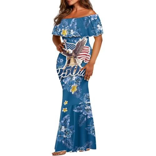 Image of Polynesian Dresses for Women Off Shoulder Maxi Dress Puletasi Samoan Dresses S-7XL