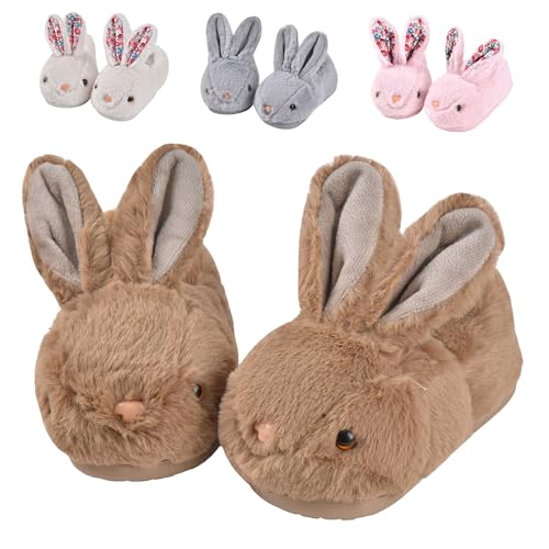 JACKSHIBO Toddler Slippers Girls Boys Cute bunny House Slipper for Home Indoor Winter Bedroom Non Slip Rabbit Warm shoes