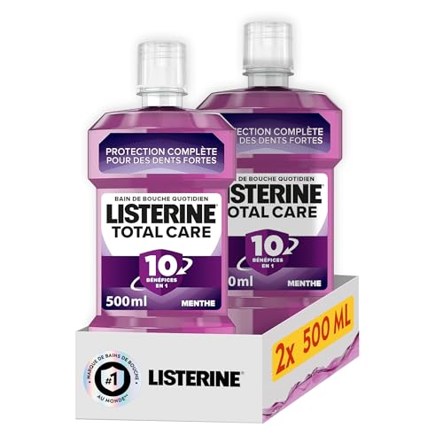 Listerine Bain de Bouche Quotidien Total Care (Lot de 2 bouteilles de 500 ml) – Soin bucco-dentaire 10 bénéfices en 1 – Haleine fraîche durable