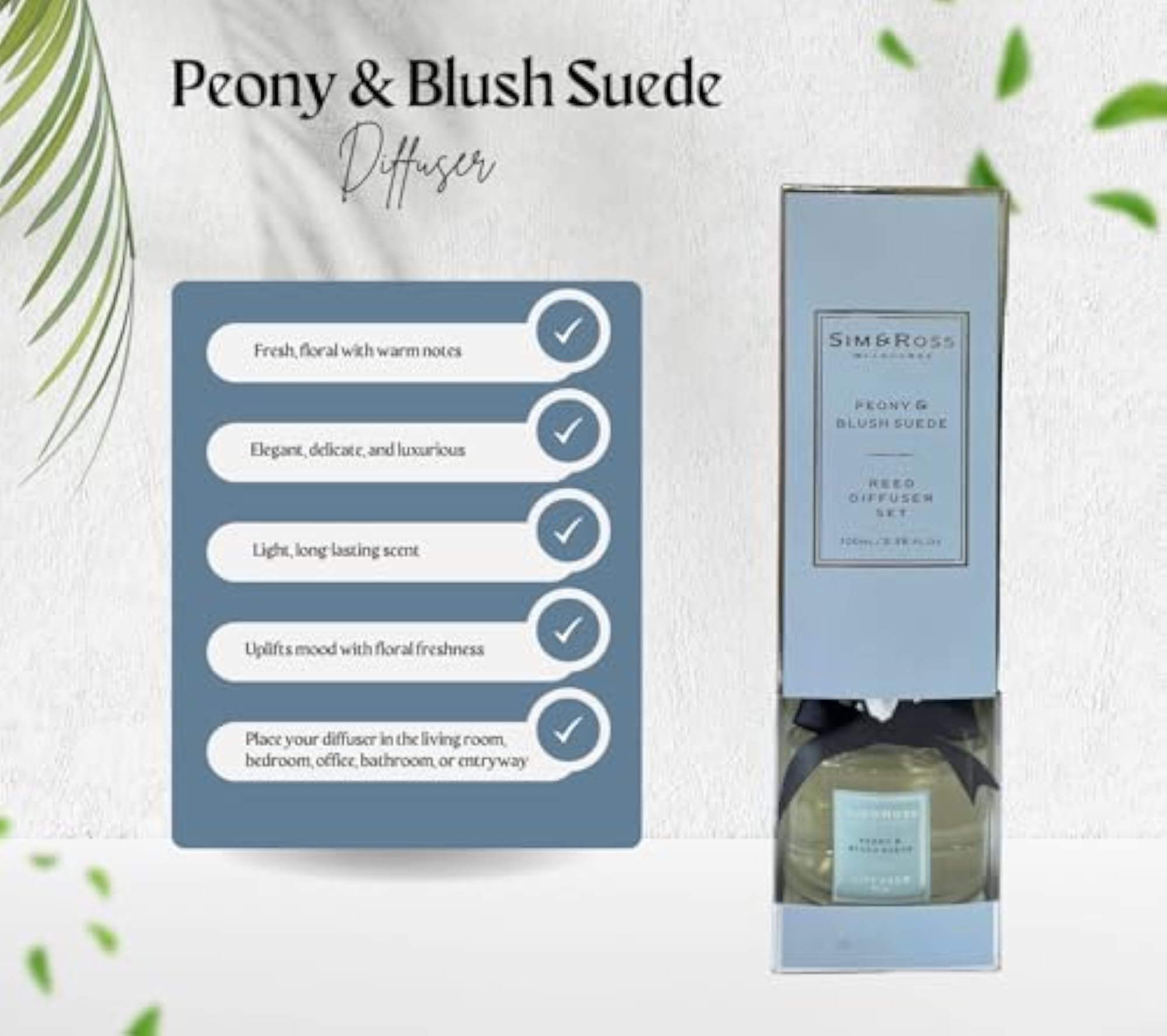 Peony & Blush Suede Reed Diffuser Set, Toxin Free