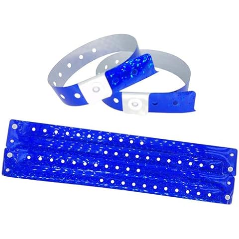 100 pulseras holográficas de plástico/vinilo azul para eventos IBOO impermeables Cover